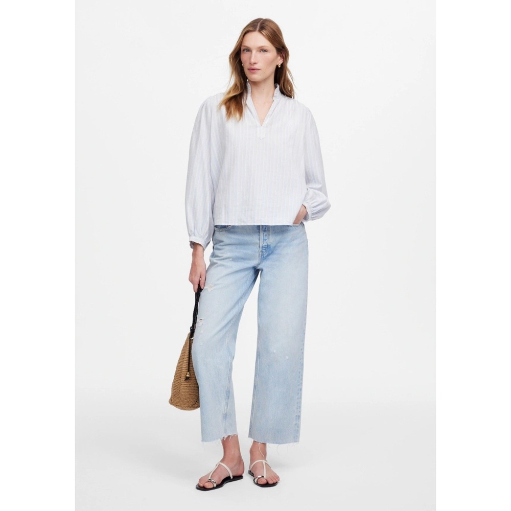 NWT Madewell Ruffled Popover Top in Stripe Size Small